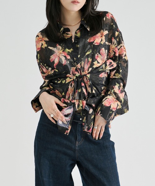 Ezick(エジック)の「Flower waist mark sheer shirt / ウエストコードフラワーシアーシャツ(シャツ/ブラウス・レディース・アイボリー/ブラック・FREE)」の15枚目の写真