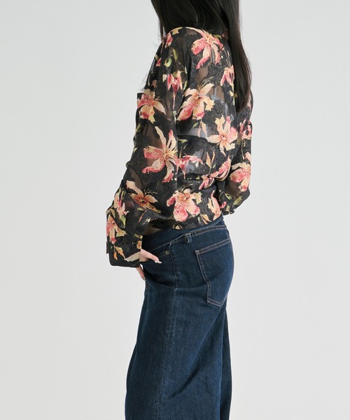 Ezick(エジック)の「Flower waist mark sheer shirt / ウエストコードフラワーシアーシャツ(シャツ/ブラウス・レディース・アイボリー/ブラック・FREE)」の17枚目の写真