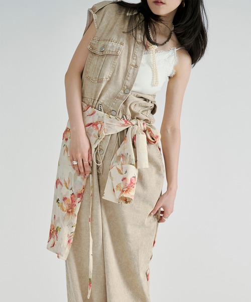 Ezick(エジック)の「Flower waist mark sheer shirt / ウエストコードフラワーシアーシャツ(シャツ/ブラウス・レディース・アイボリー/ブラック・FREE)」の6枚目の写真