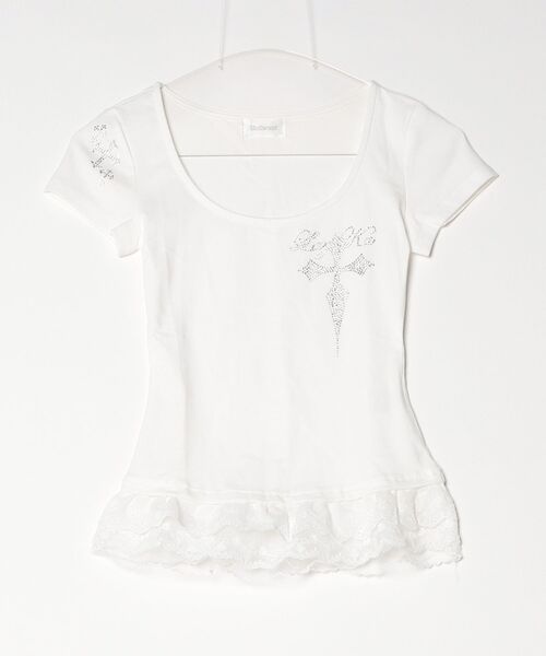 tinkerend(ティンカーエンド)の「Rhinestone Lace Cross T-shirt / ラインストーンレースクロスTシャツ(Tシャツ/カットソー・レディース・ホワイト・FREE)」の7枚目の写真