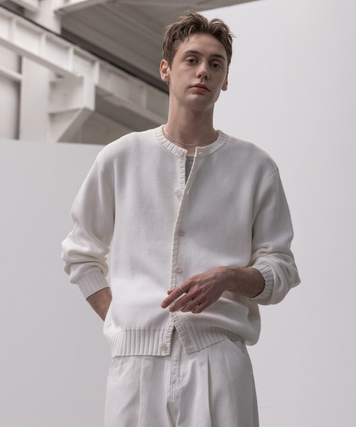 Panel ripラウンド cardigan [хеви вайт]