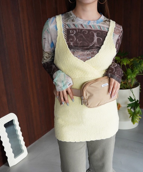 SANSeLF(サンセルフ)の「【SANSeLF】クロスラップニットキャミトップス saw26a002(その他トップス・レディース・イエロー/グレー・FREE)」の2枚目の写真
