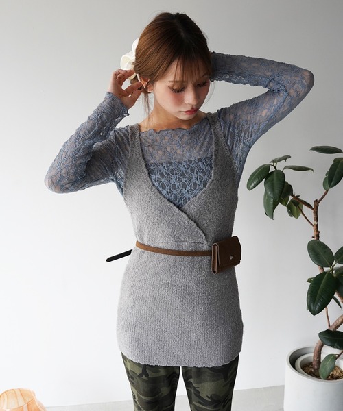 SANSeLF(サンセルフ)の「【SANSeLF】クロスラップニットキャミトップス saw26a002(その他トップス・レディース・イエロー/グレー・FREE)」の7枚目の写真