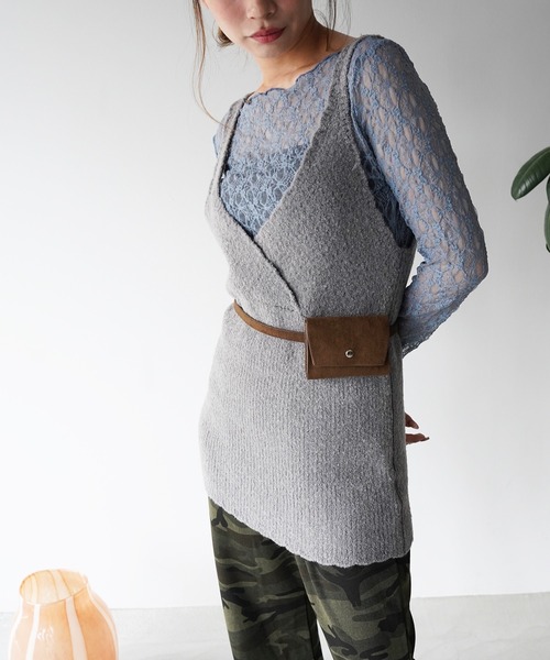 SANSeLF（サンセルフ）の「【SANSeLF】クロスラップニットキャミトップス saw26a002（その他トップス・レディース・イエロー/グレー・FREE）」の9枚目の写真