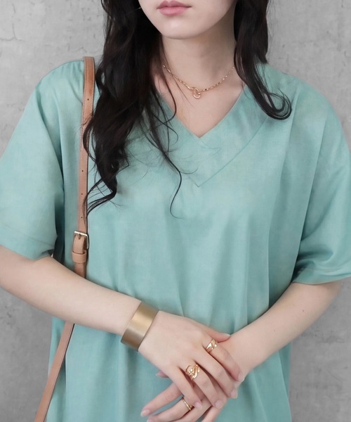 SELECT LEVERY(セレクトリベリー)の「ポケット付き楽ちんVネックロングワンピース(ワンピース・レディース・ブラック/ミント/ネイビー・MEDIUM/LARGE)」の6枚目の写真