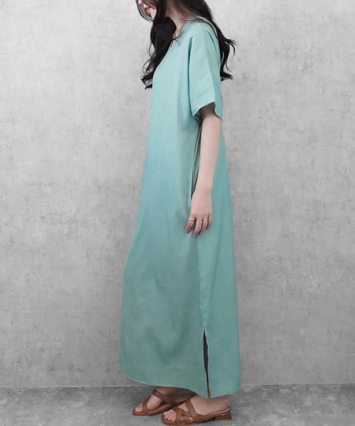 SELECT LEVERY(セレクトリベリー)の「ポケット付き楽ちんVネックロングワンピース(ワンピース・レディース・ブラック/ミント/ネイビー・MEDIUM/LARGE)」の7枚目の写真