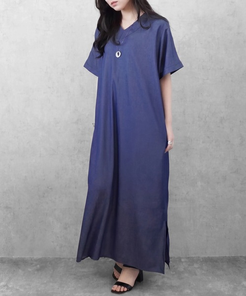 SELECT LEVERY(セレクトリベリー)の「ポケット付き楽ちんVネックロングワンピース(ワンピース・レディース・ブラック/ミント/ネイビー・MEDIUM/LARGE)」の10枚目の写真