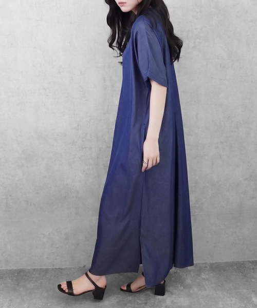 SELECT LEVERY(セレクトリベリー)の「ポケット付き楽ちんVネックロングワンピース(ワンピース・レディース・ブラック/ミント/ネイビー・MEDIUM/LARGE)」の13枚目の写真