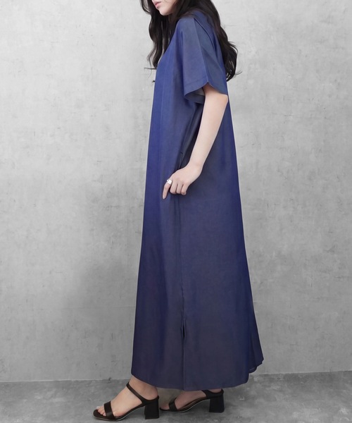 SELECT LEVERY(セレクトリベリー)の「ポケット付き楽ちんVネックロングワンピース(ワンピース・レディース・ブラック/ミント/ネイビー・MEDIUM/LARGE)」の16枚目の写真