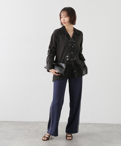 SPORTY&RICH(スポーティアンドリッチ)の「SPORTY&RICH/スポーティアンドリッチ Signature Logo Retro Track Pant パンツ(その他パンツ・レディース・ネイビー・SMALL)」の4枚目の写真