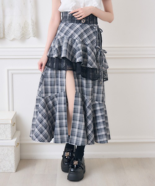 couture BY ROJITA(クチュールバイロジータ)の「レースフリルスリットロングスカート(スカート・レディース・その他/ピンク/ブラック・FREE)」の1枚目の写真