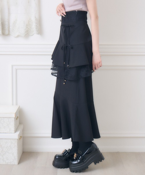 couture BY ROJITA(クチュールバイロジータ)の「レースフリルスリットロングスカート(スカート・レディース・その他/ピンク/ブラック・FREE)」の7枚目の写真