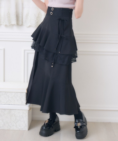 couture BY ROJITA(クチュールバイロジータ)の「レースフリルスリットロングスカート(スカート・レディース・その他/ピンク/ブラック・FREE)」の4枚目の写真