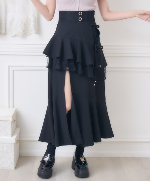 couture BY ROJITA(クチュールバイロジータ)の「レースフリルスリットロングスカート(スカート・レディース・その他/ピンク/ブラック・FREE)」の5枚目の写真