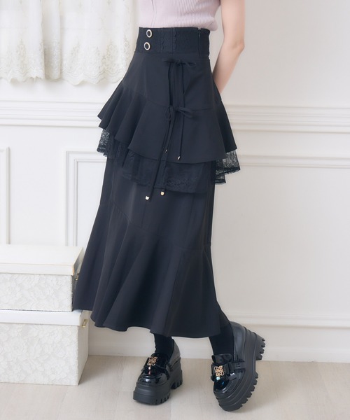 couture BY ROJITA(クチュールバイロジータ)の「レースフリルスリットロングスカート(スカート・レディース・その他/ピンク/ブラック・FREE)」の6枚目の写真