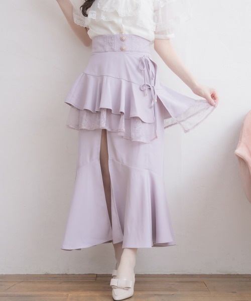 couture BY ROJITA(クチュールバイロジータ)の「レースフリルスリットロングスカート(スカート・レディース・その他/ピンク/ブラック・FREE)」の10枚目の写真