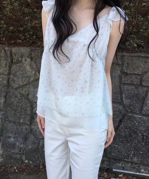 STAY MOTION（ステイモーション）の「【WEB限定】小花柄フリルシアーブラウス［骨格ウェーブ／フェミニン／ガーリー／韓国ファッション］（シャツ/ブラウス・レディース・アイボリー/オフホワイト・F）」の10枚目の写真