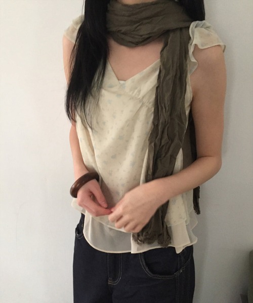 STAY MOTION（ステイモーション）の「【WEB限定】小花柄フリルシアーブラウス［骨格ウェーブ／フェミニン／ガーリー／韓国ファッション］（シャツ/ブラウス・レディース・アイボリー/オフホワイト・F）」の4枚目の写真