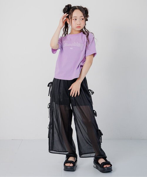 algy（アルジー）の「スタッズロゴアップリケ半袖Tシャツ（Tシャツ/カットソー・キッズ・ピンク/ラベンダー/チャコール・160/150/140/130）」の4枚目の写真