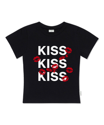 KISS KISS KISSプリントスリムフィット半袖Tシャツブラック