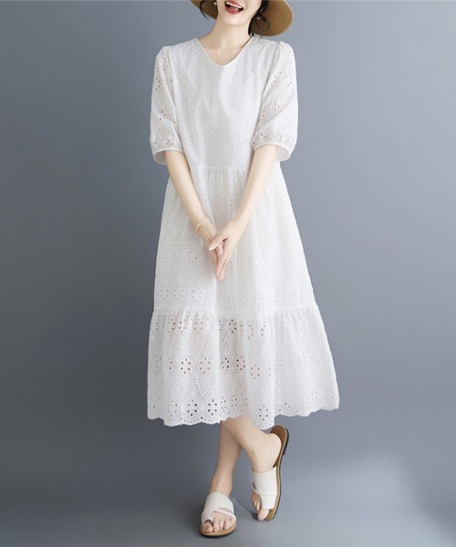 ONEP STAR(ワンピスター)の「刺繍レースティアード半袖ワンピース(ワンピース・レディース・ホワイト・MEDIUM/LARGE/X-LARGE)」の16枚目の写真