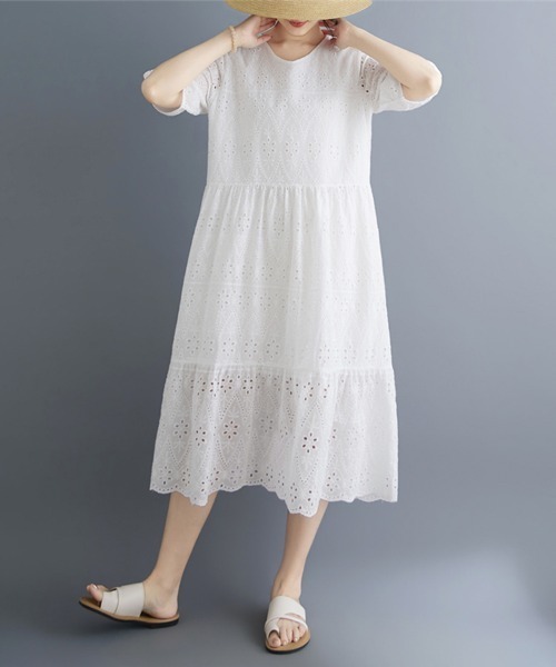 ONEP STAR(ワンピスター)の「刺繍レースティアード半袖ワンピース(ワンピース・レディース・ホワイト・MEDIUM/LARGE/X-LARGE)」の13枚目の写真