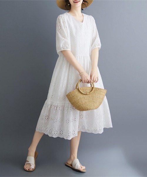 ONEP STAR(ワンピスター)の「刺繍レースティアード半袖ワンピース(ワンピース・レディース・ホワイト・MEDIUM/LARGE/X-LARGE)」の11枚目の写真