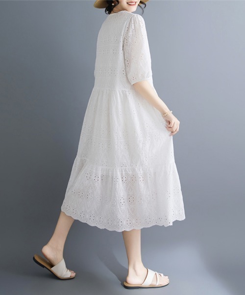 ONEP STAR(ワンピスター)の「刺繍レースティアード半袖ワンピース(ワンピース・レディース・ホワイト・MEDIUM/LARGE/X-LARGE)」の8枚目の写真