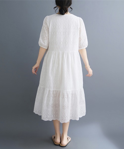 ONEP STAR(ワンピスター)の「刺繍レースティアード半袖ワンピース(ワンピース・レディース・ホワイト・MEDIUM/LARGE/X-LARGE)」の7枚目の写真