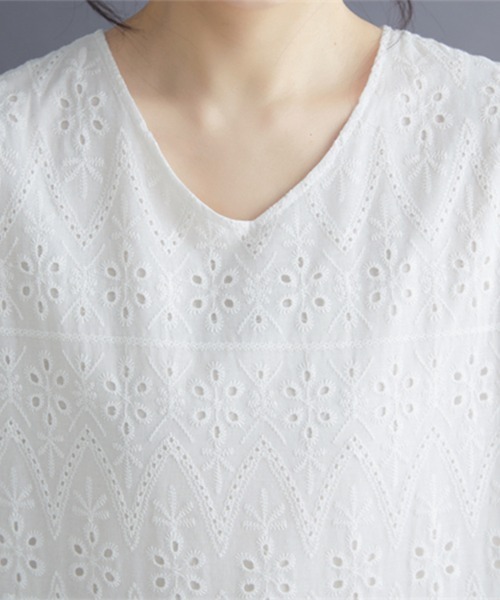 ONEP STAR(ワンピスター)の「刺繍レースティアード半袖ワンピース(ワンピース・レディース・ホワイト・MEDIUM/LARGE/X-LARGE)」の6枚目の写真