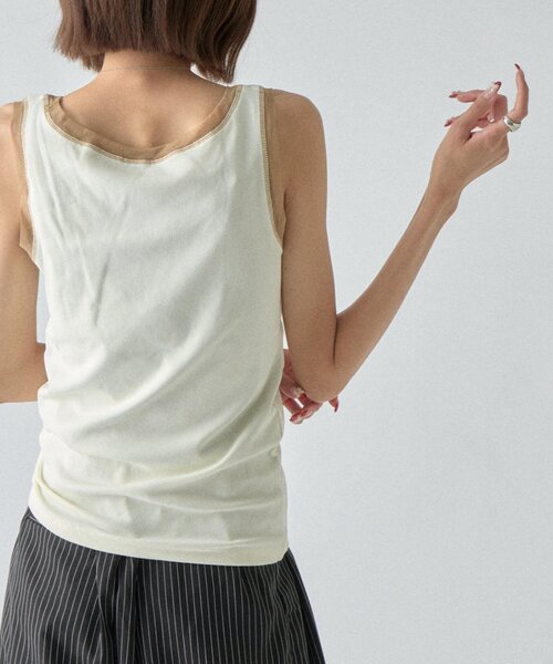 goocy(グーシー)の「リブチュールバイカラータンクトップ(タンクトップ・レディース・ブラウン/チャコールグレー/アイボリー・FREE)」の2枚目の写真