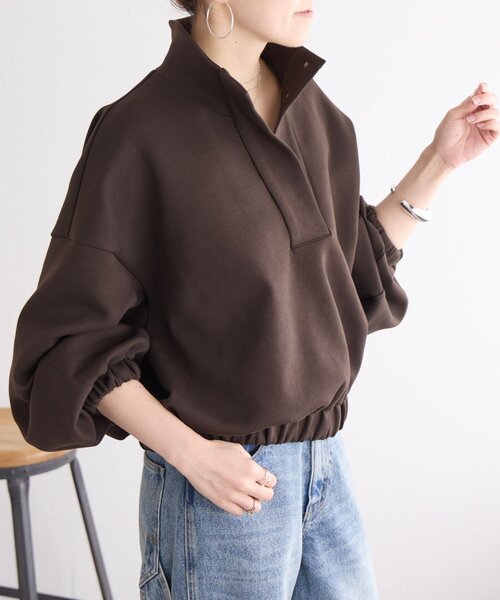 BEARDSLEY(ビアズリー)の「スタンドカラーダンボールプルオーバー(Tシャツ/カットソー・レディース・ブラウン/グレー・FREE)」の2枚目の写真