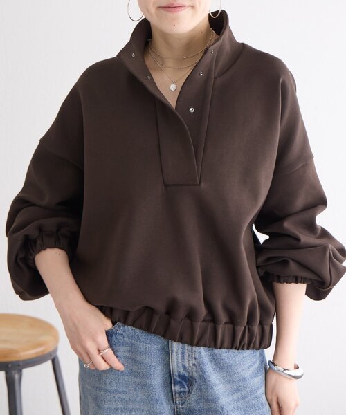 BEARDSLEY(ビアズリー)の「スタンドカラーダンボールプルオーバー(Tシャツ/カットソー・レディース・ブラウン/グレー・FREE)」の5枚目の写真