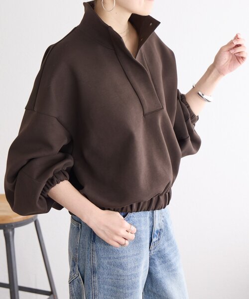 BEARDSLEY(ビアズリー)の「スタンドカラーダンボールプルオーバー(Tシャツ/カットソー・レディース・ブラウン/グレー・FREE)」の8枚目の写真
