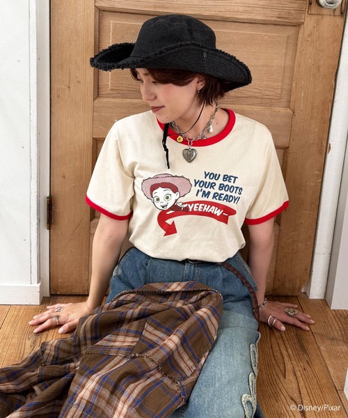 DOUBLE NAME(ダブルネーム)の「【TOY STORY】レトロポップリンガーTEE(Tシャツ/カットソー・レディース・オフホワイト/ネイビー・FREE)」の14枚目の写真