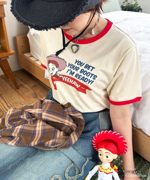DOUBLE NAME(ダブルネーム)の「【TOY STORY】レトロポップリンガーTEE(Tシャツ/カットソー・レディース・オフホワイト/ネイビー・FREE)」の5枚目の写真