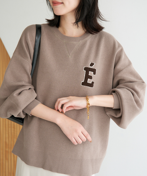 SLOBE IENA(スローブイエナ)の「《WEB限定カラーあり/シリーズあり/追加》サガラ刺繍スウェットライクニット(ニット/セーター・レディース・チャコールグレー/ブラック/ベージュ/ネイビー・FREE)」の3枚目の写真