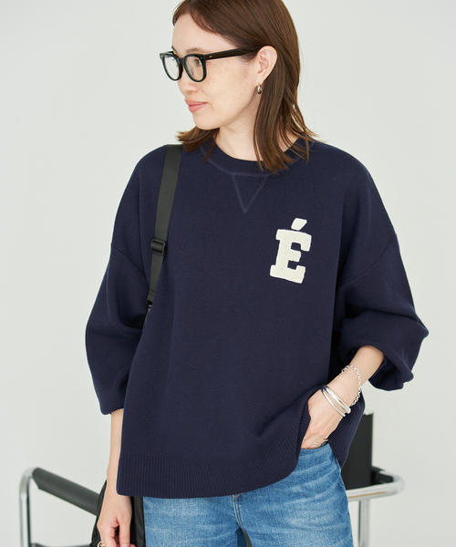 SLOBE IENA(スローブイエナ)の「《WEB限定カラーあり/シリーズあり/追加》サガラ刺繍スウェットライクニット(ニット/セーター・レディース・チャコールグレー/ブラック/ベージュ/ネイビー・FREE)」の4枚目の写真