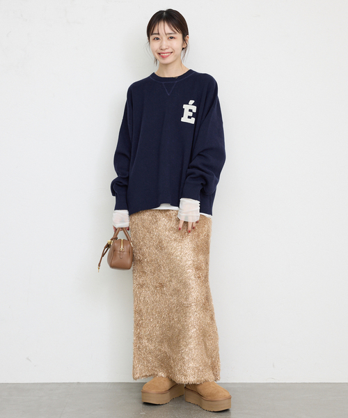 SLOBE IENA(スローブイエナ)の「《WEB限定カラーあり/シリーズあり/追加》サガラ刺繍スウェットライクニット(ニット/セーター・レディース・チャコールグレー/ブラック/ベージュ/ネイビー・FREE)」の14枚目の写真