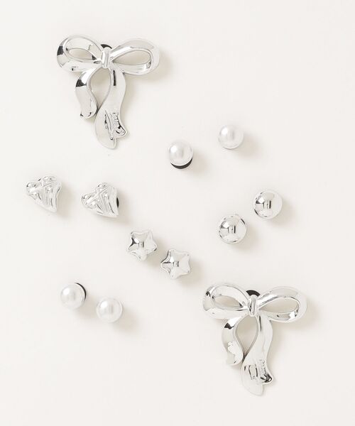 シルバーリボン＆メタルシューズチャームセット（シューズアクセサリー