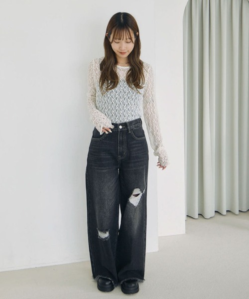archives(アルシーヴ)の「フロッキードットアソートカットレースTOPS(Tシャツ/カットソー・レディース・アイボリー/ホワイト×ブラック/ブラック×ホワイト/ブラック・MEDIUM)」の7枚目の写真