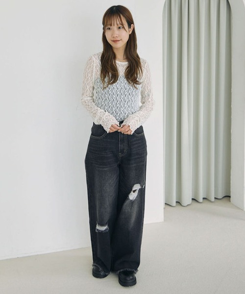 archives(アルシーヴ)の「フロッキードットアソートカットレースTOPS(Tシャツ/カットソー・レディース・アイボリー/ホワイト×ブラック/ブラック×ホワイト/ブラック・MEDIUM)」の8枚目の写真