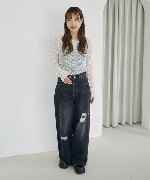 archives(アルシーヴ)の「フロッキードットアソートカットレースTOPS(Tシャツ/カットソー・レディース・アイボリー/ホワイト×ブラック/ブラック×ホワイト/ブラック・MEDIUM)」の9枚目の写真