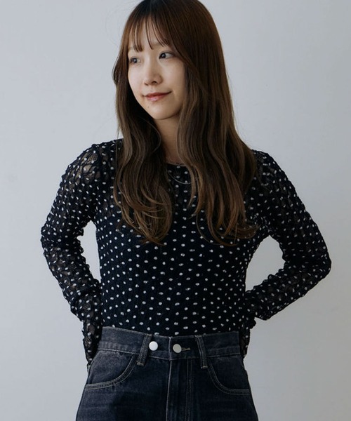 archives(アルシーヴ)の「フロッキードットアソートカットレースTOPS(Tシャツ/カットソー・レディース・アイボリー/ホワイト×ブラック/ブラック×ホワイト/ブラック・MEDIUM)」の22枚目の写真