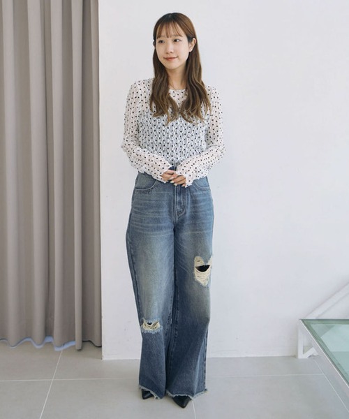 archives(アルシーヴ)の「フロッキードットアソートカットレースTOPS(Tシャツ/カットソー・レディース・アイボリー/ホワイト×ブラック/ブラック×ホワイト/ブラック・MEDIUM)」の16枚目の写真
