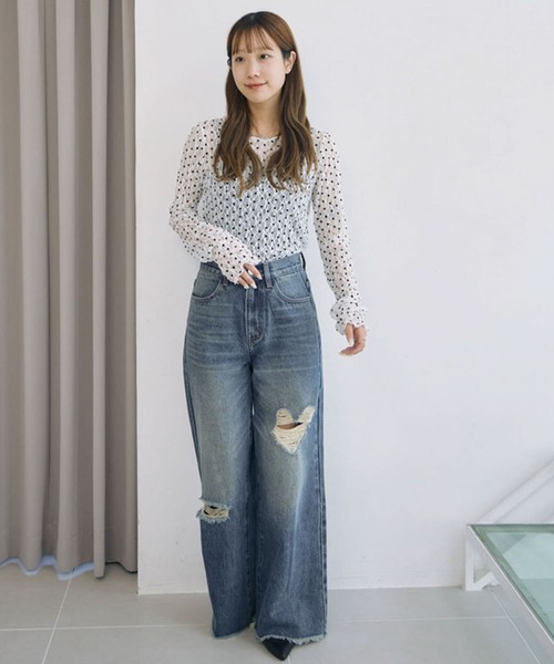archives(アルシーヴ)の「フロッキードットアソートカットレースTOPS(Tシャツ/カットソー・レディース・アイボリー/ホワイト×ブラック/ブラック×ホワイト/ブラック・MEDIUM)」の17枚目の写真