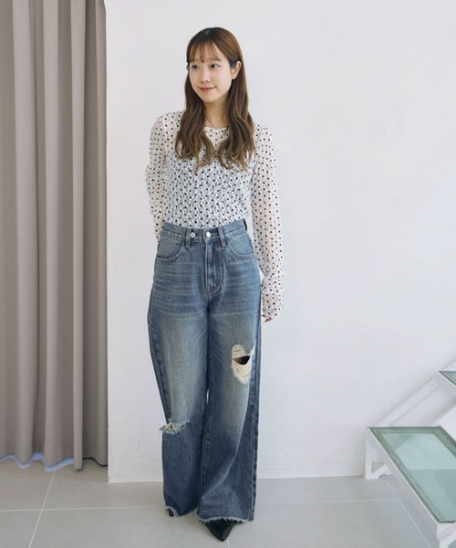 archives(アルシーヴ)の「フロッキードットアソートカットレースTOPS(Tシャツ/カットソー・レディース・アイボリー/ホワイト×ブラック/ブラック×ホワイト/ブラック・MEDIUM)」の18枚目の写真