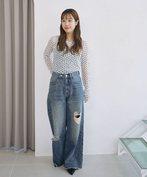 archives(アルシーヴ)の「フロッキードットアソートカットレースTOPS(Tシャツ/カットソー・レディース・アイボリー/ホワイト×ブラック/ブラック×ホワイト/ブラック・MEDIUM)」の19枚目の写真