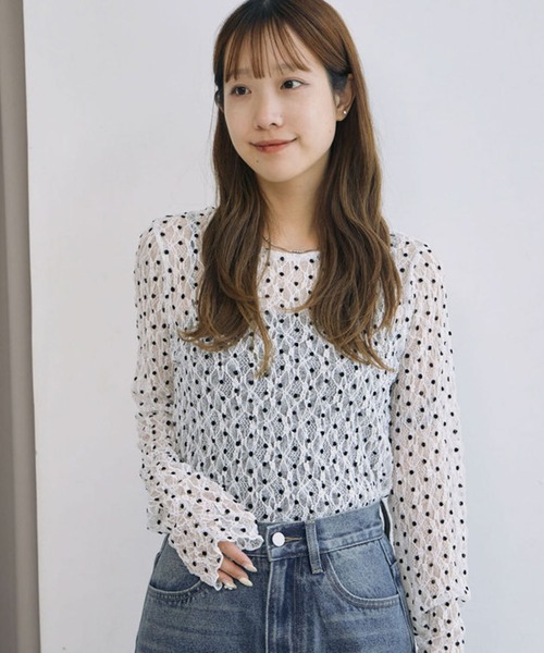 archives(アルシーヴ)の「フロッキードットアソートカットレースTOPS(Tシャツ/カットソー・レディース・アイボリー/ホワイト×ブラック/ブラック×ホワイト/ブラック・MEDIUM)」の13枚目の写真