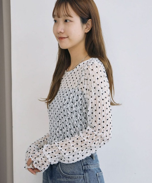 archives(アルシーヴ)の「フロッキードットアソートカットレースTOPS(Tシャツ/カットソー・レディース・アイボリー/ホワイト×ブラック/ブラック×ホワイト/ブラック・MEDIUM)」の14枚目の写真